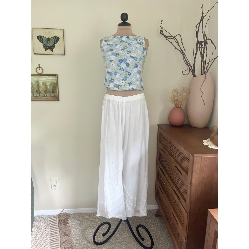 Vintage Cottonways White Wide Leg Gauze Pants
